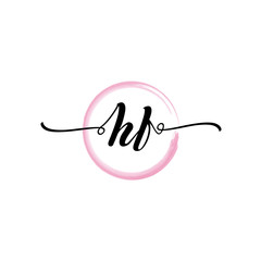 Obraz premium HF initial handwriting logo template. round logo in watercolor color with handwritten letters in the middle. Handwritten logos are used for, weddings, fashion, jewelry, boutiques and business