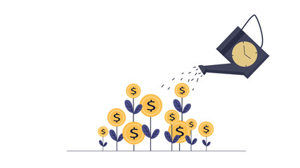Money tree with watering can. Financial growth concept