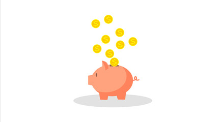 piggy bank with falling coins icon illustration 