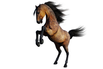 Brown Horse Jumping, 3D illustration, 3D rendering