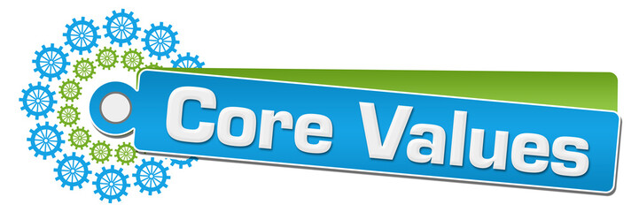 Core Values Green Blue Gears Circular Label