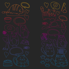 Vector pattern with cute little cats and kittens for children.