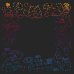 Vector pattern with cute little cats and kittens for children.