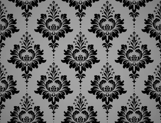 Outdoor-Kissen Wallpaper in the style of Baroque. Seamless vector background. Black and grey floral ornament. Graphic pattern for fabric, wallpaper, packaging. Ornate Damask flower ornament © ELENA