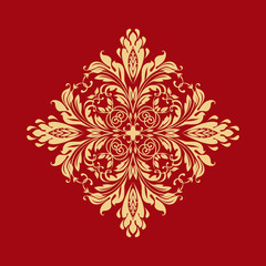 Fototapeta na wymiar Damask graphic ornament. Floral design element. Gold and red vector pattern