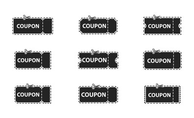 Set of Coupon, Ticket. Coupons, discount, sale, banners and labels set. Blank coupon cut from sheet of paper. Collection template Tickets and Coupons