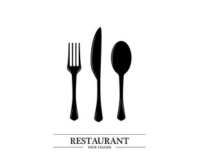 Spoon, knife, and fork logo. Cutlery icon. Restaurant signs. Collection Spoon, knife, fork. Restaurant signs.