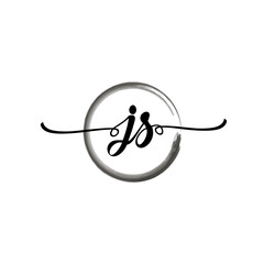 JS initial handwriting logo template. round logo in watercolor color with handwritten letters in the middle. Handwritten logos are used for, weddings, fashion, jewelry, boutiques and business