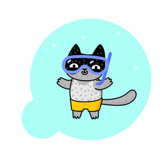 Cute cartoon summer cat ready to swim