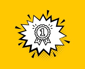 Reward Medal line icon. Comic speech bubble. Winner achievement or Award symbol. Glory or Honor sign. Yellow background with chat bubble. Reward icon. Colorful banner. Vector