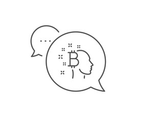 Bitcoin think line icon. Chat bubble design. Cryptocurrency head sign. Crypto money symbol. Outline concept. Thin line bitcoin think icon. Vector