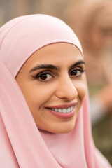 Beautiful young muslim woman wearing pink hjab