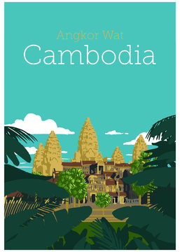 Famous Landmark of Cambodia, Angkor Wat. Vector illustration. Siem Reap, Cambodia.