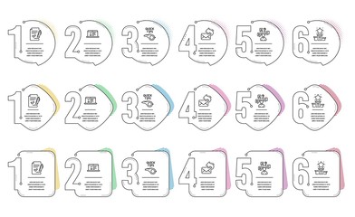 Web lectures, Winner podium and Quiz test line icons set. Infographic timeline. Approved agreement, Tutorials and Share mail signs. Online test, First place, Interview. Signature document. Vector