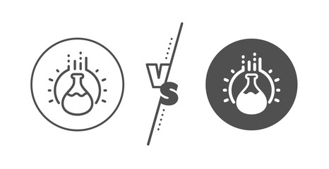 Laboratory flask sign. Versus concept. Chemistry experiment line icon. Analysis symbol. Line vs classic chemistry experiment icon. Vector