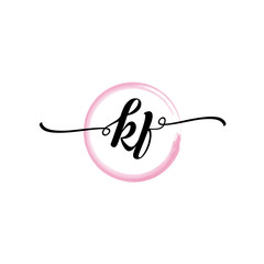 KF initial handwriting logo template. round logo in watercolor color with handwritten letters in the middle. Handwritten logos are used for, weddings, fashion, jewelry, boutiques and business