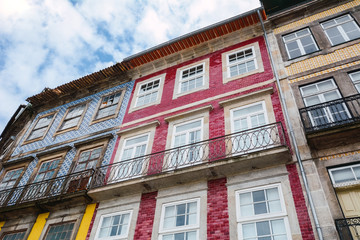 Colorful old facades of houses in Porto