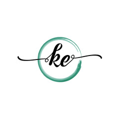 KE initial handwriting logo template. round logo in watercolor color with handwritten letters in the middle. Handwritten logos are used for, weddings, fashion, jewelry, boutiques and business