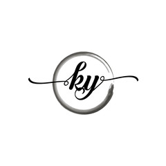 KY initial handwriting logo template. round logo in watercolor color with handwritten letters in the middle. Handwritten logos are used for, weddings, fashion, jewelry, boutiques and business