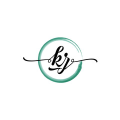 Obraz premium KZ initial handwriting logo template. round logo in watercolor color with handwritten letters in the middle. Handwritten logos are used for, weddings, fashion, jewelry, boutiques and business