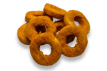 deep-fried squid rings isolated on a white background