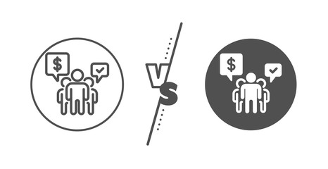Employees chat sign. Versus concept. Teamwork line icon. Core value symbol. Line vs classic teamwork icon. Vector