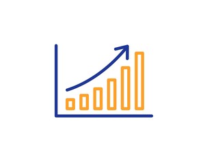 Column chart sign. Graph line icon. Growth diagram symbol. Colorful outline concept. Blue and orange thin line graph chart icon. Vector