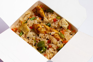 fried rice wok with chicken and vegetables