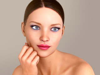 Obraz na płótnie Canvas Beauty Woman face Portrait. Beautiful model Girl with Perfect Fresh Clean Skin color 3D Illustration