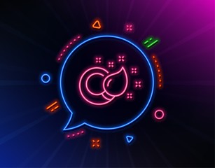 Paint brush line icon. Neon laser lights. Creativity sign. Graphic art symbol. Glow laser speech bubble. Neon lights chat bubble. Banner badge with paint brush icon. Vector