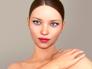 Beauty Woman face Portrait. Beautiful model Girl with Perfect Fresh Clean Skin color 3D Illustration