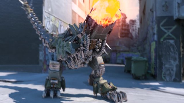 MechREX Robot Destroyed 3D Rendering Animation
