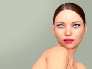 Beauty Woman face Portrait. Beautiful model Girl with Perfect Fresh Clean Skin color 3D Illustration