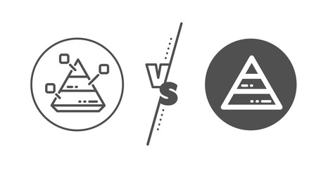 Analytics graph sign. Versus concept. Pyramid chart line icon. Market analytics symbol. Line vs classic pyramid chart icon. Vector