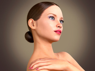 Beauty Woman face Portrait. Beautiful model Girl with Perfect Fresh Clean Skin color 3D Illustration