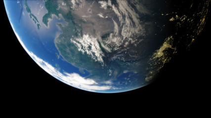 3d render, near, low earth orbit blue planet. 4k in outer space, Surface. High quality.