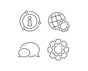 Globe line icon. Chat bubble, info sign elements. World or Earth sign. Global Internet symbol. Linear globe outline icon. Information bubble. Vector