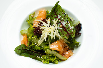 salmon salad on a white background