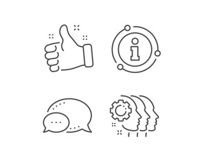 Employees teamwork line icon. Chat bubble, info sign elements. Collaboration sign. Development partners symbol. Linear employees teamwork outline icon. Information bubble. Vector