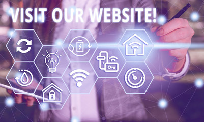 Word writing text Visit Our Website. Business photo showcasing visitor who arrives at web site and...