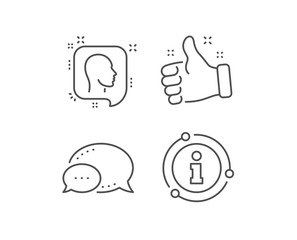 Head line icon. Chat bubble, info sign elements. Human profile speech bubble sign. Facial identification symbol. Linear head outline icon. Information bubble. Vector