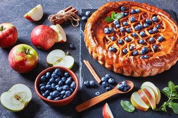 close-up of homemade tasty Apple Blueberry Pie
