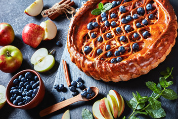 close-up of homemade sweet Apple Blueberry Pie