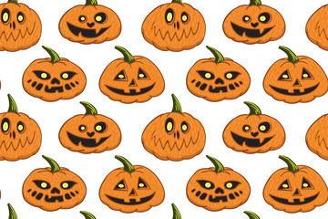Halloween funny pumpkins with yellow eyes isolated pattern vector illustration for design and decoration