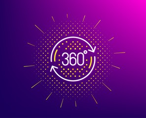 360 degree line icon. Halftone pattern. Full rotation sign. VR technology simulation symbol. Gradient background. Full rotation line icon. Yellow halftone pattern. Vector