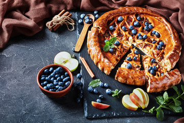 delicious sliced Apple Blueberry Pie, close up