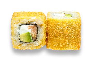warm roll in batter with avocado a salmon cheese
