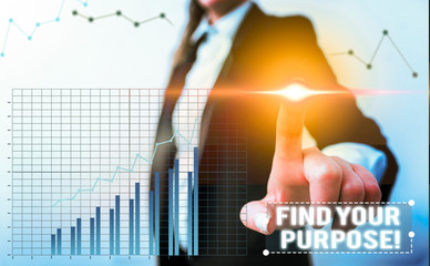 Word writing text Find Your Purpose. Business photo showcasing reason for something is done or for...