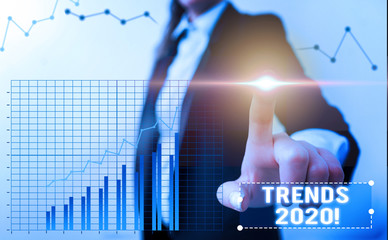 Word writing text Trends 2020. Business photo showcasing general direction in which something is...