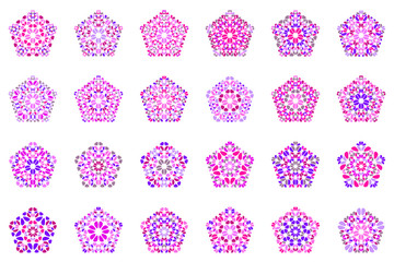 Isolated abstract petal pentagon shape set - ornamental pentagonal geometrical vector graphics from gravel stones